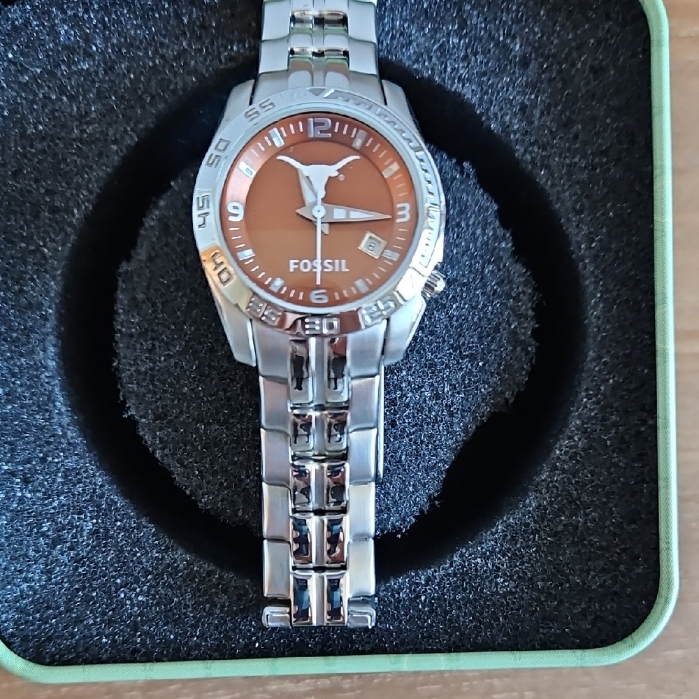Fossil University Of Texas Longhorns Silver Watch